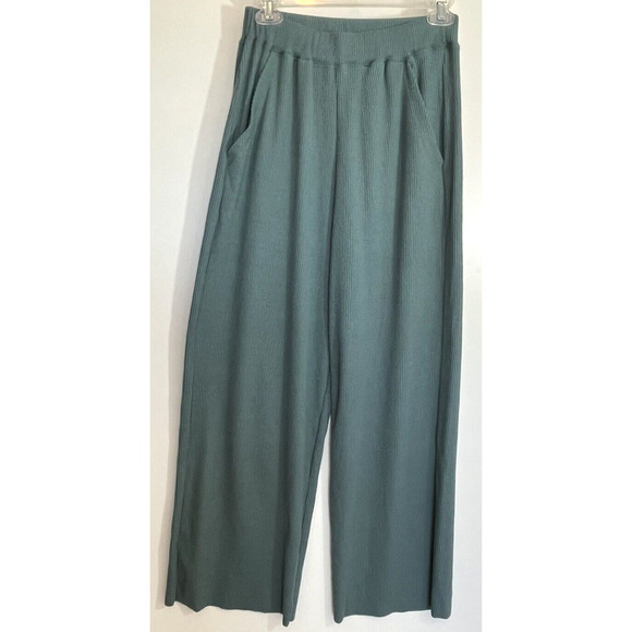 Alma Design Wide Leg Cropped Pants Size L Pull on in Green Pockets - Picture 7 of 10